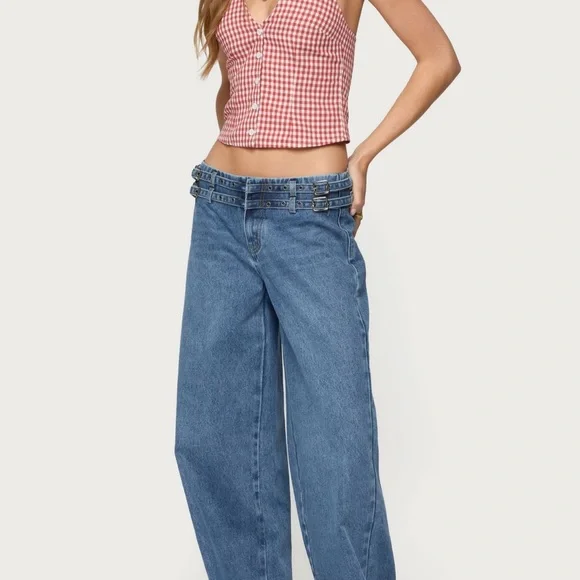 Edikted Red Checkered Halter Blouse - Picture 2 of 3